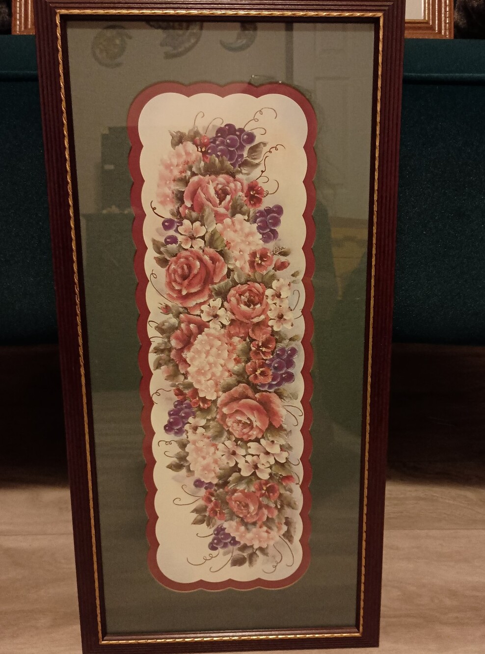Home Interiors Framed Floral Print with Pink Roses and Purple Accents